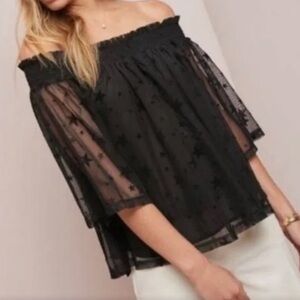 Anthropologie Maeve Black Star Off the Shoulder Top Size Small